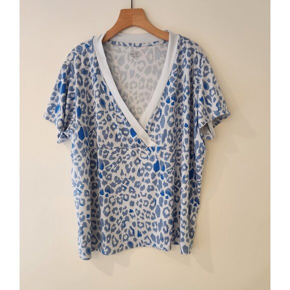 Studio Badgley Mischka Top V-Neck Blue White Abstract Stretch Polyester XL - Picture 2 of 9